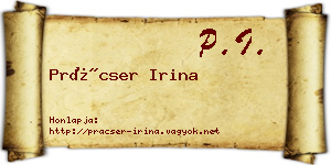Prácser Irina névjegykártya