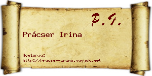Prácser Irina névjegykártya